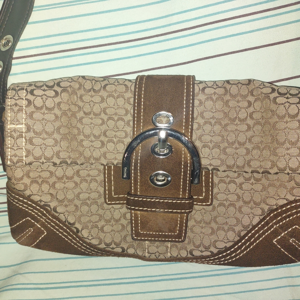 Coach Tan and Brown Shoulder Bag